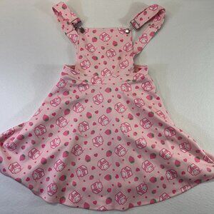 Hot Topic Strawberry Milk Skirt Bib Overall Pockets Women's Girls Small Stains**
